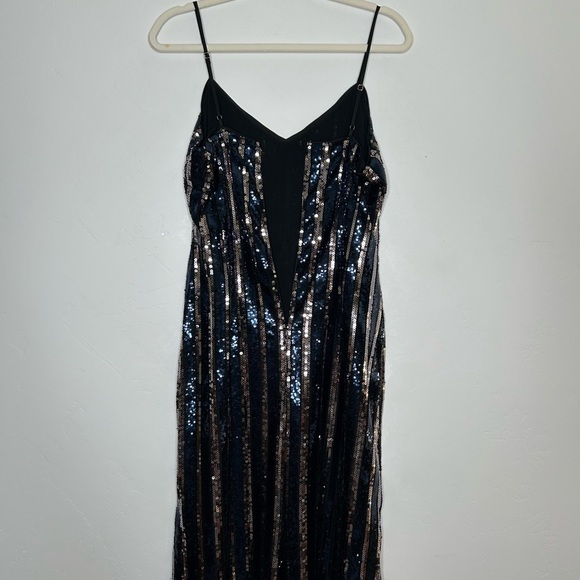 NWT Maeve Sequin Midi Slip Dress Vertical Stripe Navy Silver Black Size Small - Picture 6 of 12